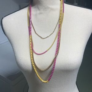 Multi-chain pink and yellow necklace